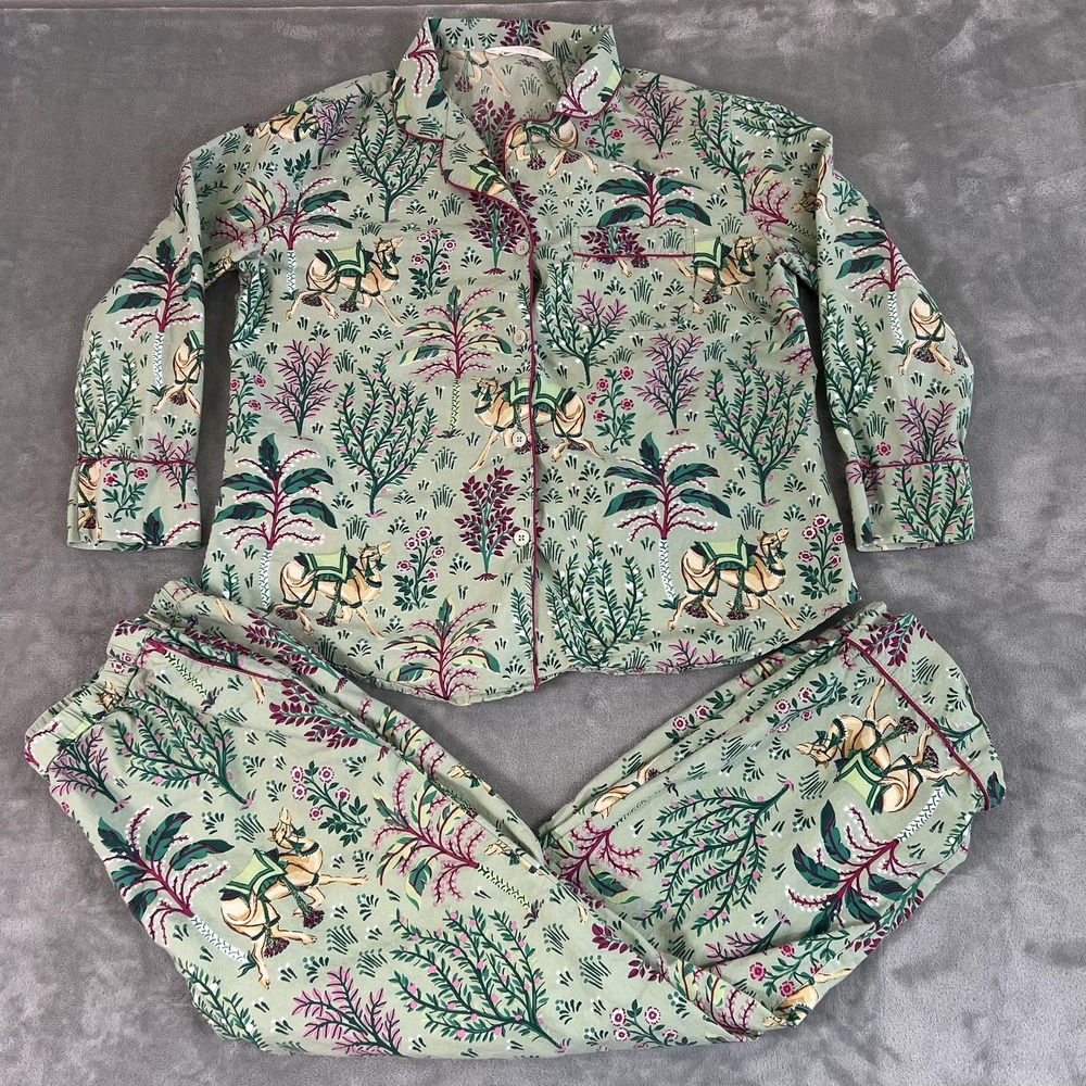 Printfresh Pajama Set Womens Medium Green Camels Courtyard Print Cotton PJs